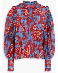 FARM Rio - Bluse aus baumwoll-voile mit floralem print und rüschen - Lyst