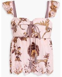 FARM Rio - Floral-print Broderie Anglaise Cotton Top - Lyst