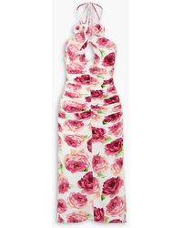 Magda Butrym - Appliquéd Ruched Floral-print Stretch-jersey Midi Dress - Lyst
