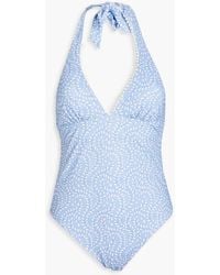 Heidi Klein - Seychelles Pompom-trimmed Printed Halterneck Swimsuit - Lyst