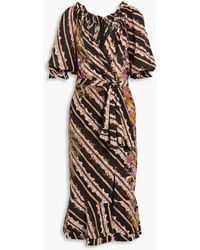 Saloni - Olivia Wrap-effect Printed Silk Crepe De Chine Midi Dress - Lyst