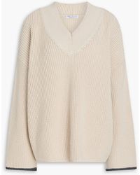Brunello Cucinelli - Bead-Embellished Ribbed Cotton Sweater - Lyst