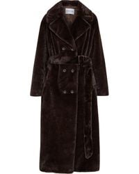 Stand Studio Faustine Oversized Double-breasted Faux Fur Coat Dark Brown