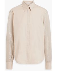 Brunello Cucinelli - Sequin-embellished Organza-paneled Cotton-blend Poplin Shirt - Lyst