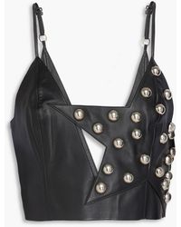 Area - Cropped Studded Leather Top - Lyst