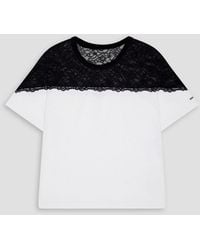 RED Valentino - Two-tone Lace-paneled Cotton-jersey T-shirt - Lyst