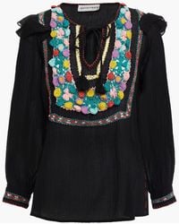 Antik Batik Valentine Crochet-trimmed Cotton-gauze Blouse - Black