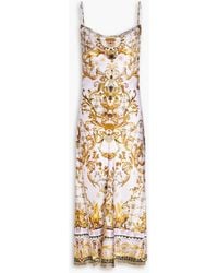 CAMILLA - Crystal-Embellished Printed Silk-Satin Midi Slip Dress - Lyst