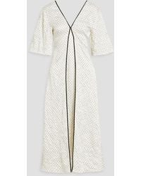 Ganni - Polka-Dot Crinkled-Satin Midi Dress - Lyst