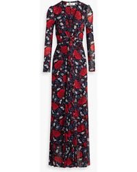 Diane von Furstenberg - Adara Draped Floral-print Stretch-mesh Maxi Dress - Lyst