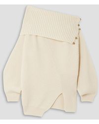 Stella McCartney - Asymmetric Embellished Ribbed Cashmere And Wool-blend Sweater - Lyst