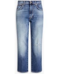 7 For All Mankind - Modern Cropped Distressed High-rise Straight-leg Jeans - Lyst