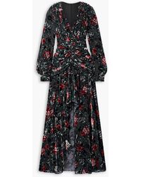 PATBO - Ruched Floral-print Devoré-velvet Maxi Dress - Lyst