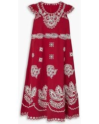 RED Valentino - Broderie Anglaise Cotton Midi Dress - Lyst