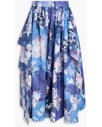 Erdem - Draped Floral-print Cotton-poplin Midi Skirt - Lyst