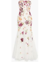 Marchesa - Strapless Embellished Tulle Gown - Lyst
