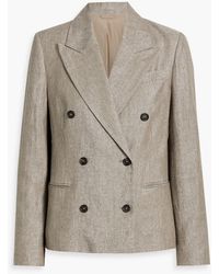 Brunello Cucinelli - Double-Breasted Metallic Linen-Blend Twill Blazer - Lyst