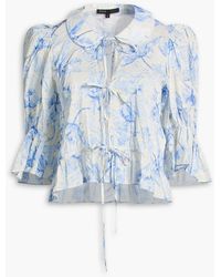 Maje - Tie-Detailed Floral-Print Linen-Blend Top - Lyst
