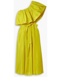 Adam Lippes - One-shoulder Ruffled Belted Silk-taffeta Midi Dress - Lyst