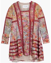 Valentino Garavani - Gestuftes minikleid aus baumwolle mit lochstickerei und floralem print - Lyst