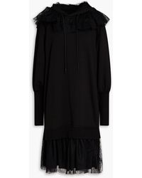 RED Valentino - Ruffled Point D'esprit And French Cotton-blend Terry Hooded Dress - Lyst