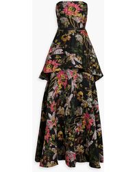 Marchesa - Tiered Floral-jacquard Gown - Lyst