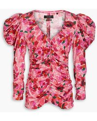 Isabel Marant - Mirnao Ruched Floral-print Crepe De Chine Top - Lyst