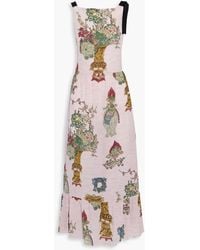 RED Valentino - Bow-embellished Printed Silk Crepe De Chine Maxi Dress - Lyst