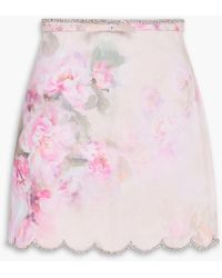 Zimmermann - Scalloped Floral-Print Linen Mini Skirt - Lyst