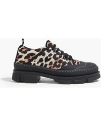 Ganni - Hybrid Leopard-print Stretch-knit Platform Sneakers - Lyst