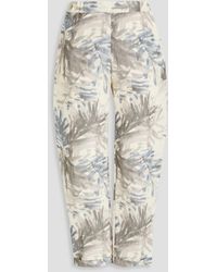 Gentry Portofino - Cropped Printed Linen-blend Tapered Pants - Lyst