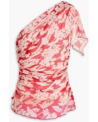 Victoria Beckham - One-shoulder Floral-print Silk-crepon Top - Lyst