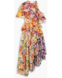 Zimmermann - Gestuftes kleid aus gaze mit floralem print - Lyst