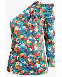 Les Rêveries - One-sleeve Floral-print Silk-satin Top - Lyst
