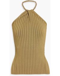 Galvan London - Rhea Chain-embellished Ribbed-knit Halterneck Top - Lyst