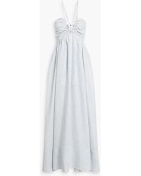 Another Tomorrow - Cutout Ruched Striped Linen Maxi Dress - Lyst