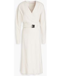 Brunello Cucinelli - Belted-embellished Stretch-wool Twill Midi Wrap Dress - Lyst