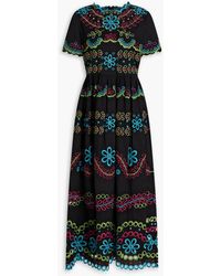 RED Valentino - Gathered Broderie Anglaise Cotton Midi Dress - Lyst