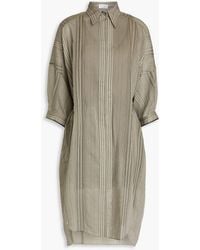 Brunello Cucinelli - Bead-embellished Striped Cotton And Silk-blend Seersucker Midi Shirt Dress - Lyst