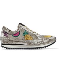 Charlotte Olympia Work It Embroidered Crushed-velvet Trainers - Grey