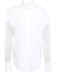 Brunello Cucinelli - Embellished Organza-paneled Cotton-blend Poplin Shirt - Lyst
