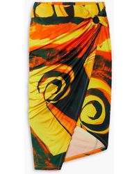 Louisa Ballou - Coastline Draped Printed Stretch-jersey Midi Skirt - Lyst