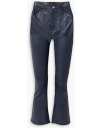 SPRWMN - Cropped Croc-effect Leather Flared Pants - Lyst