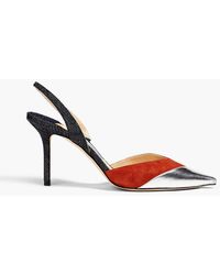 Jimmy Choo - Thia 85 Suede-trimmed Leather And Denim Slingback Pumps - Lyst