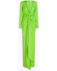 Alex Perry - Draped Neon Satin-crepe Gown - Lyst