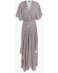 Maje - Shirred Printed Satin Maxi Dress - Lyst