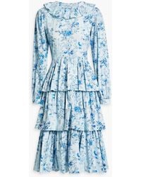 BATSHEVA - Welsh Tiered Floral-print Cotton-poplin Dress - Lyst