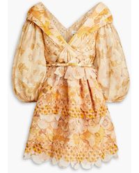 Zimmermann - Tempo Pleated Floral-print Linen And Silk-blend Gauze Mini Dress - Lyst