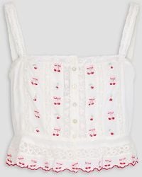 LoveShackFancy - Vietta Lace-Trimmed Embroidered Cotton-Voile Top - Lyst