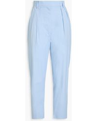 Nanushka - Cropped Pleated Stretch-cotton Tapered Pants - Lyst